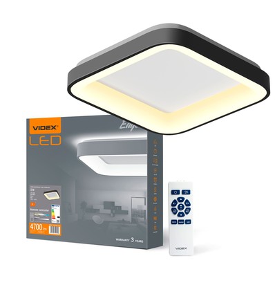 Plafonnier LED 72W dimmable - 45x45cm, 2700-6000K, bord noir, avec télécommande, IP20 intérieur