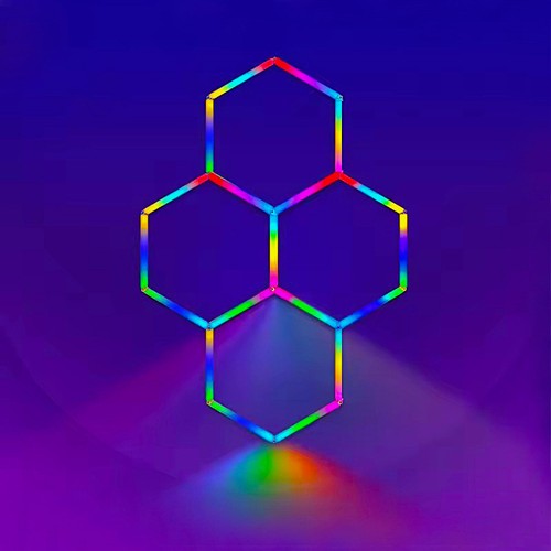 Hexagon RGBIC 4 felter komplet sæt 64W - Inkl. bluetooth controller og strømforsyning