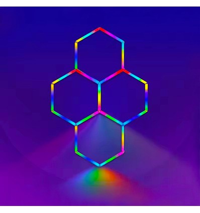 Kit complet Hexagone RGBIC 4 panneaux 64W - Avec contrôleur bluetooth et alimentation