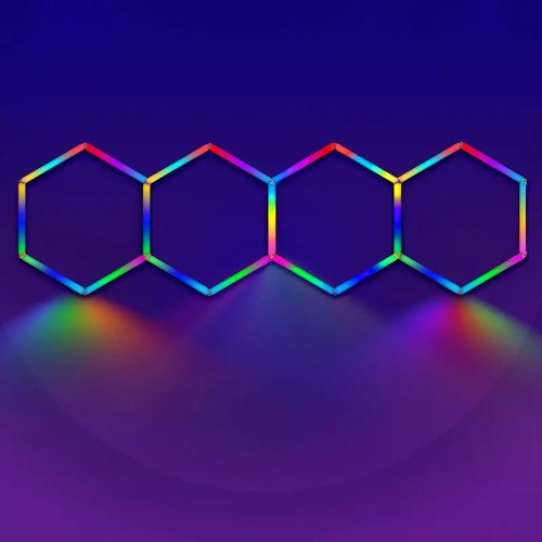 4 stk. Hexagon RGBIC komplet sæt 70W - Inkl. bluetooth controller og strømforsyning