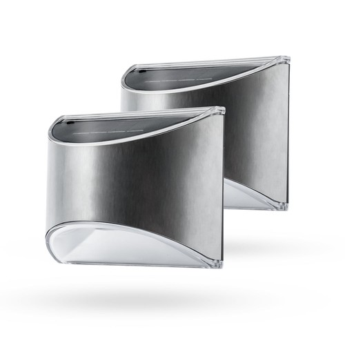 Lot de 2 appliques murales solaires LED - Argent, Bel effet mural, extérieur