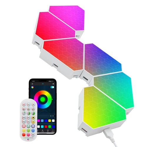 RGBIC Hexagon Tri Panels sett 6 stk. - fjernkontroll, app-styring, vegglys