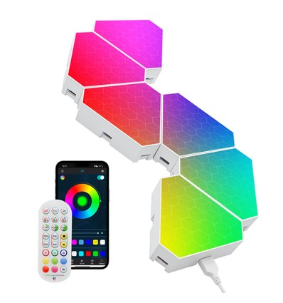 RGBIC Hexagon Tri Panels set van 6 stuks - afstandsbediening, app-bediening, wandverlichting