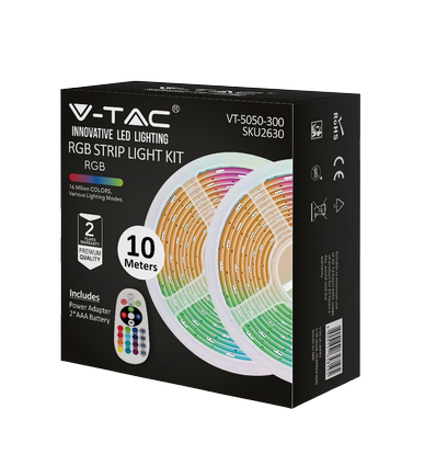 10m 4,8W/m RGB strip set - 12V DC, IP20, incl. afstandsbediening en voeding (2x5m)