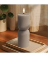 Bougie LED sablier 23cm, effet flamme, gris - Ø7,5cm, timer