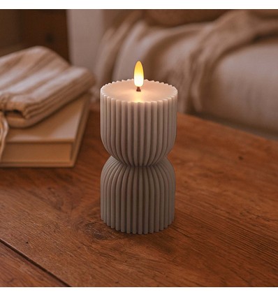 Bougie sablier LED 13,5cm, effet flamme, gris - Ø7,5cm, télécommande, minuterie, vraie cire