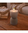 Bougie sablier LED 13,5cm, effet flamme, gris - Ø7,5cm, télécommande, minuterie, vraie cire