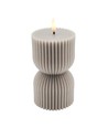 Bougie sablier LED 13,5cm, effet flamme, gris - Ø7,5cm, télécommande, minuterie, vraie cire