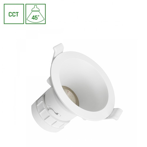 Spot encastrable 7W Ø9cm Fiale Core - CCT, blanc, 45 degrés, Perçage : Ø7,5 cm, Dim : Ø9 cm