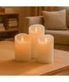 LED Stompkaarsen, 3 stuks, Ø7,5cm, bewegende vlam, wit - Incl. afstandsbediening en timer, 10/15/20cm hoog, echte was