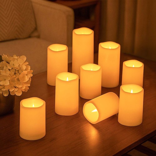 Lot de 9 bougies LED extérieur avec télécommande, Ø5,5cm - H: 13/15/17,5cm, Pile, minuterie, étanche