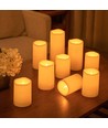 Lot de 9 bougies LED d'extérieur, télécommande, Ø5,5cm - Batterie, timer