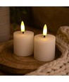 LED Blokkaarsen, 2 stuks, vlam effect, wit - 5 cm hoog, Ø5 cm, werkt met afstandsbediening, echte was