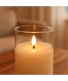 Set de 3 bougies LED sous verre Ø7,5cm, effet flamme - Avec télécommande et minuterie, 10/12,5/15cm de haut, véritable cire