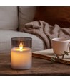 LED Bloklys sæt i røgfarvet glas Ø7,5cm, 3 stk, vippende flamme - Inkl. fjernbetjening og timer, 10/12,5/15cm høj, ægte stearin
