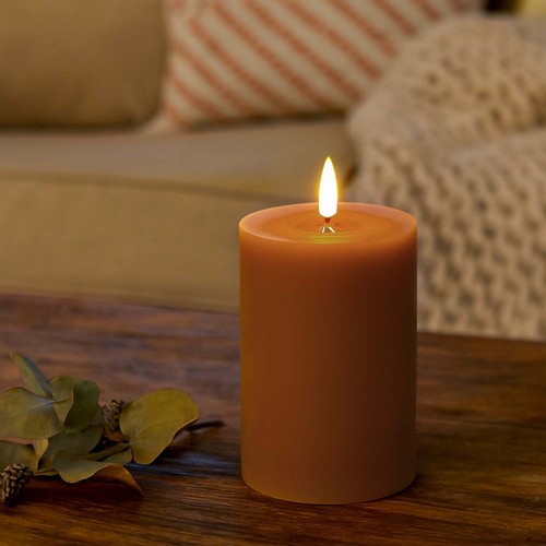 Bougie LED 10cm, aspect fondu, effet flamme - Ø7,5cm, télécommande, vraie cire, marron