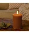 Bougie LED 10cm, aspect fondu, effet flamme - Ø7,5cm, télécommande, vraie cire, marron