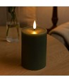 Bougie LED 10cm, aspect fondu, effet flamme - Ø7,5cm, télécommande, vraie cire, vert foncé