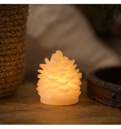 LED kongle lys, blinkende flammeeffekt, hvit - på og av, høyde 8cm, Ø6cm