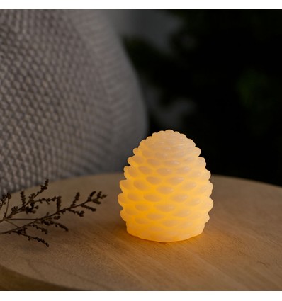 Bougie LED cône, effet flamme clignotante, blanc - Hauteur 8 cm, Ø6 cm, vraie cire