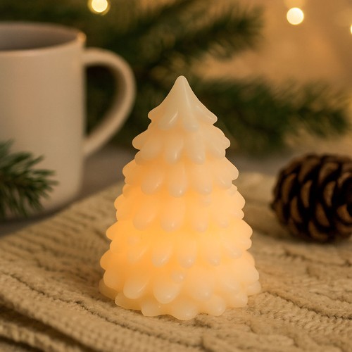 LED Juletrelys, blinkende flammeeffekt, hvit - Høyde 9,5cm, Ø7cm, ekte stearin