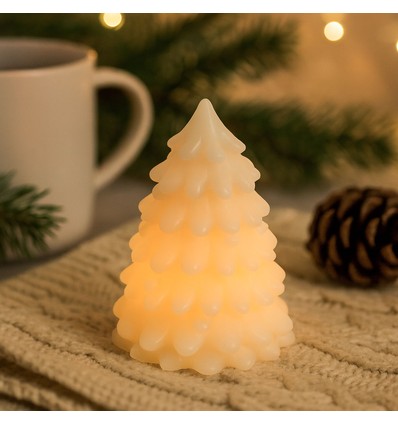 Bougie LED pour sapin de Noël, effet flamme clignotante, blanc - Hauteur 9,5 cm, Ø7 cm, véritable cire