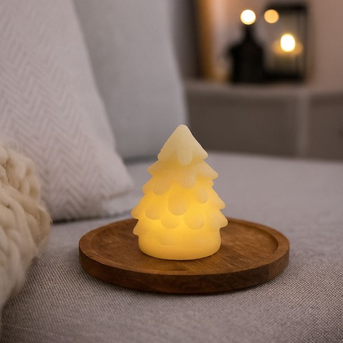 LED Juletre lys, blinkende flammeeffekt, hvit - Høyde 9cm, Ø6,5cm, ekte stearin