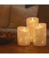 Set 3 bougies LED avec guirlande, effet flamme - Ø7,5cm, 10/12,5/15cm, avec télécommande, minuterie, vraie cire
