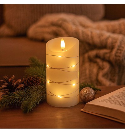 Bougie LED avec guirlande, 15cm, effet flamme - Ø7,5cm