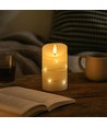 Bougie LED avec guirlande, 12,5cm, effet flamme - Ø7,5cm, télécommande, vraie cire