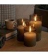 Set de 3 bougies LED en verre gris Ø7,5cm - Avec télécommande et minuterie, 10/12,5/15cm, vraie cire