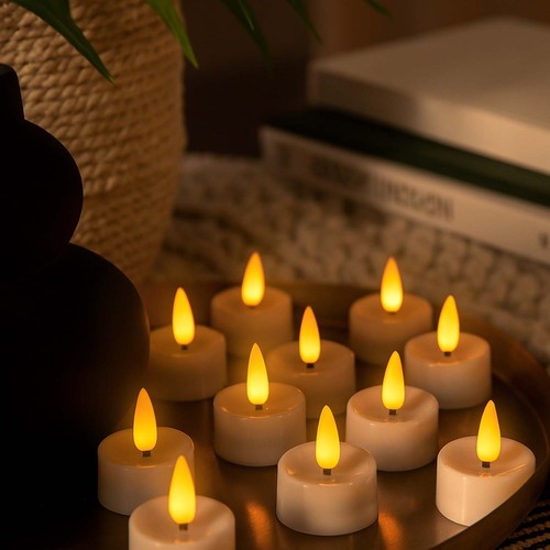 12-pack LED Värmeljus med fin flameffekt - Levereras komplett med batterier, redo att användas