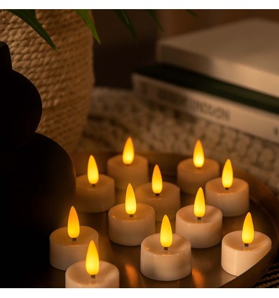 Lot de 12 bougies LED chauffe-plat avec bel effet de flamme - Livrées complètes avec piles, prêtes à l'emploi