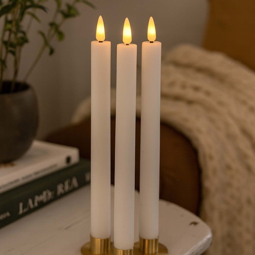 3-pak witte LED kaarsen, vlameffect - Ø2,2cm, Hoogte: 24,5cm, tafelkaarsen, incl. afstandsbediening, timer, batterij