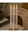 3-pak hvide LED stearinlys, flammeeffekt  - Ø2,2cm, Højde: 24,5cm, stagelys, inkl. fjernb., timer, batteri