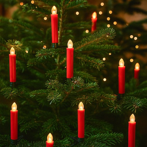 10-pakning LED-julelys inkl. fjernkontroll - Batteri, timerfunksjon, trådløs, holder til juletre