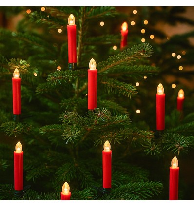 10-pakning LED-julelys inkl. fjernkontroll - Batteri, timerfunksjon, trådløs, holder til juletre