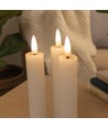 3-pak hvide LED stearinlys, flammeeffekt  - Ø2,2cm, Højde: 24,5cm, stagelys, inkl. fjernb., timer, batteri