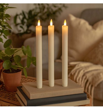 3-pack vita LED-stearinljus, flameffekt - Ø2,2cm, Höjd: 24,5cm, kronljus, fungerar inkl. fjärrkontroll, timer