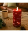 LED Stompkaars met lichtsnoer, 15cm hoog, vlameffect - Ø7,5cm, werkt m. afstandsbediening, echte was, rood