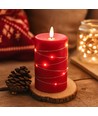 Bougie LED avec guirlande, 12,5cm, effet flamme - Ø7,5cm, rouge