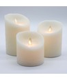 Set de 3 bougies LED Ø10cm, flamme vacillante, blanc - Avec télécommande et minuterie, 10/12,5/15cm de haut, véritable cire