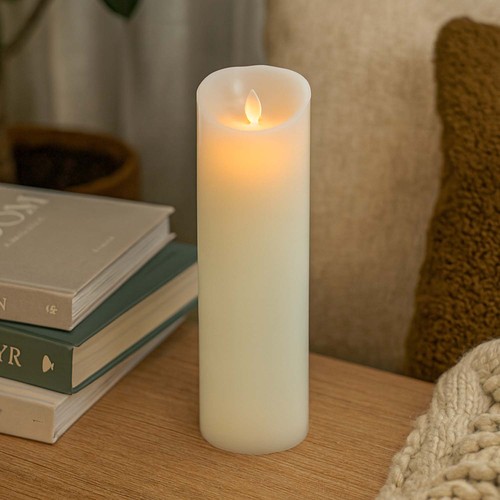 Bougie LED XL 30cm de haut, effet flamme, blanc - Ø10cm, 30cm de haut, fonctionne avec télécommande, minuterie, véritable cire