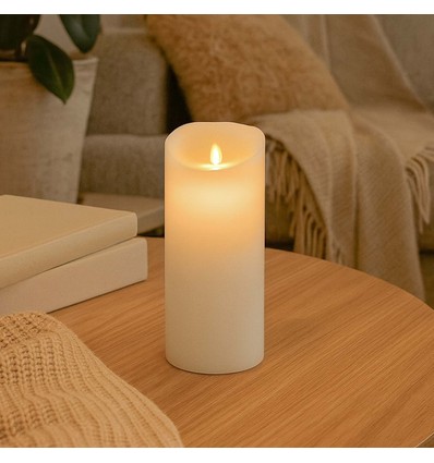 Bougie LED XL 22,5cm, effet flamme, blanc - Ø10cm, télécommande, minuterie, vraie cire