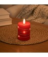 LED Kaars met lichtsnoer, 10cm, vlameffect - Ø7,5cm, afstandsbediening, echte was, rood
