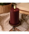 Bougie LED 12,5cm, aspect fondu, effet flamme - Ø7,5cm, télécommande, vraie cire, bordeaux