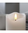 LED Bloklys 10cm høj, flammeeffekt, hvid - Ø7,5cm, 10cm høj, virker med fjernbetj, timer, ægte stearin