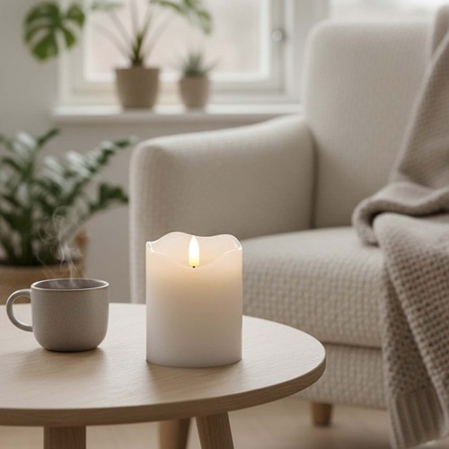 Bougie LED 10cm de haut, effet flamme, blanc - Ø7,5cm, 10cm de haut, fonctionne avec télécommande, minuterie, véritable cire