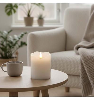 Bougie LED 10cm de haut, effet flamme, blanc - Ø7,5cm, 10cm de haut, fonctionne avec télécommande, minuterie, véritable cire