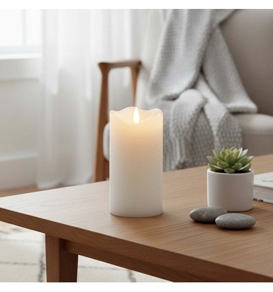 Bougie LED 15cm de haut, effet flamme, blanc - Ø7,5cm, 15cm de haut, fonctionne avec télécommande, minuterie, véritable cire